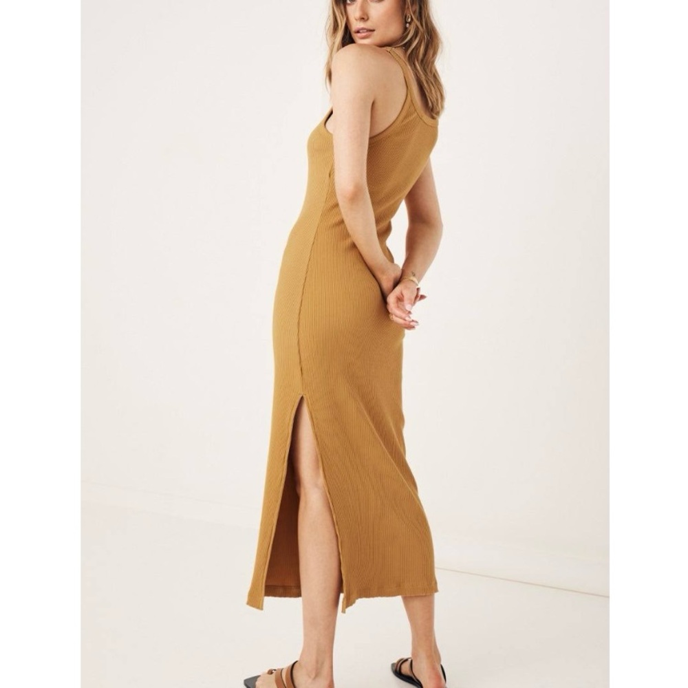 Spell Cosmos Ribbed Midi Dress Tumeric NWT Organic Cotton Minimalist Sm